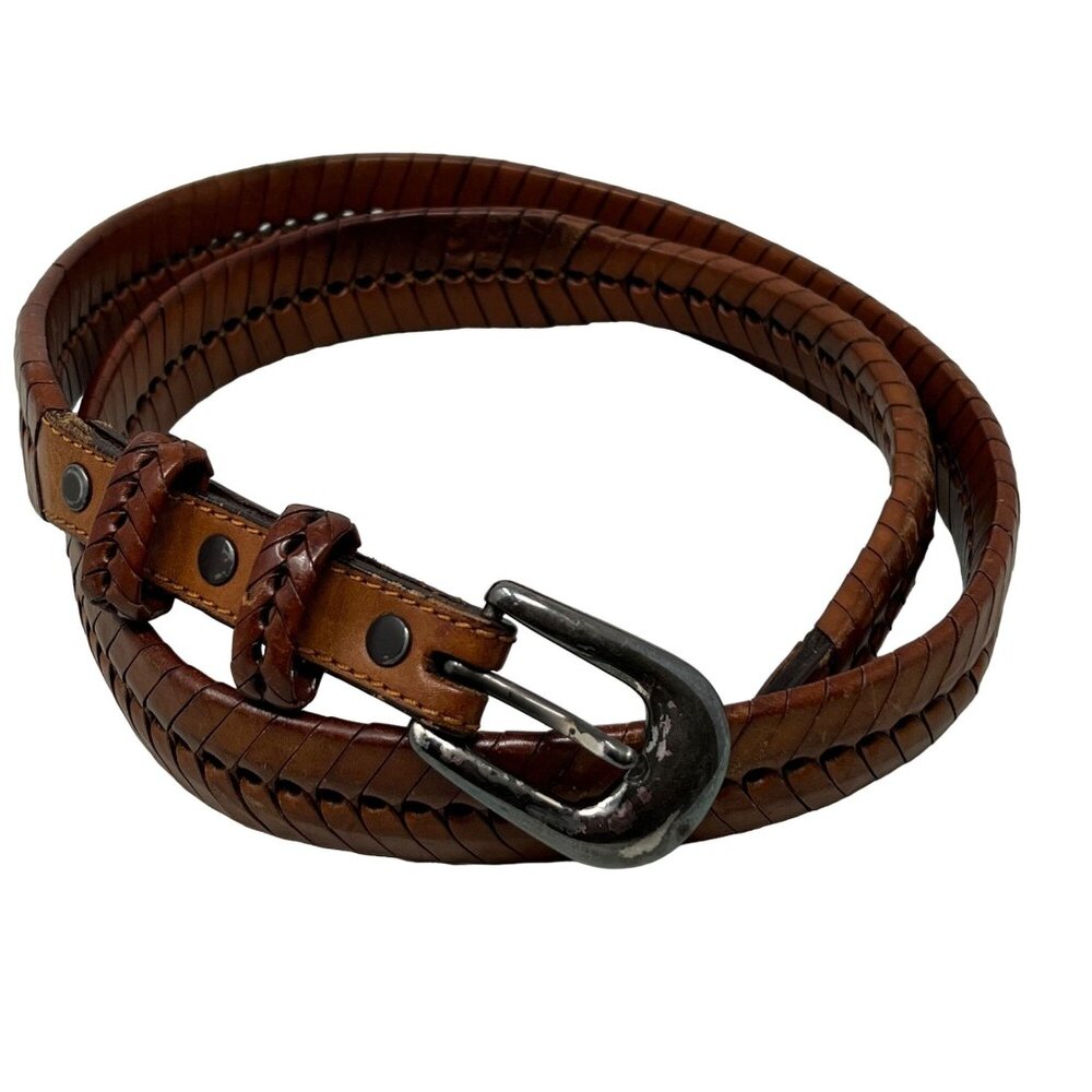 Braided Belt Womens Size 36 Slim Leather Waist Adjustable Buckle Brown Western